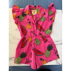 Hugo loves Tiki girls 8 year hot pink shorts romper fruit 100% organic cotton fl